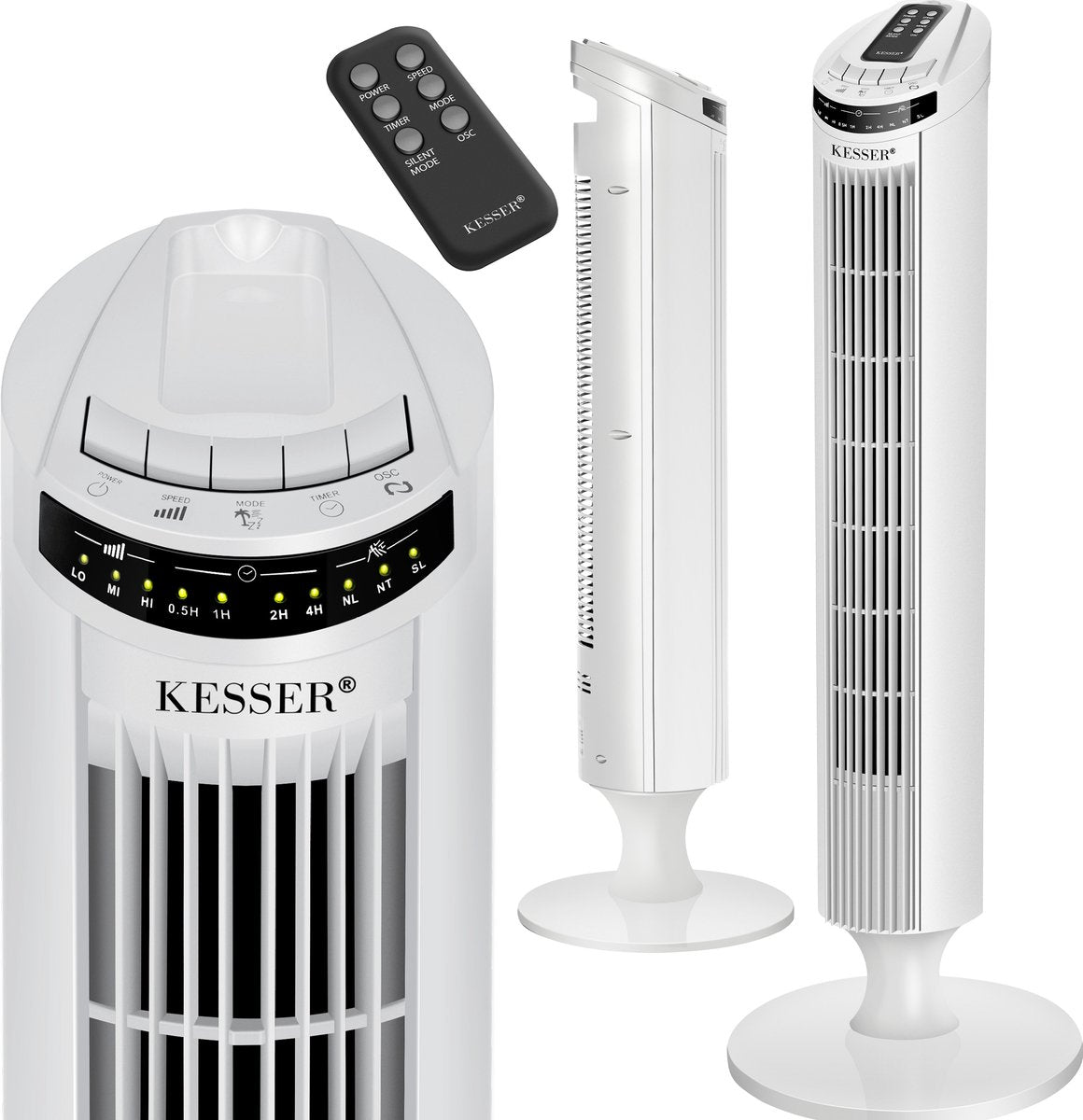 KESSER® Torenventilator - Fluisterstil - Oscillatie - Wit •