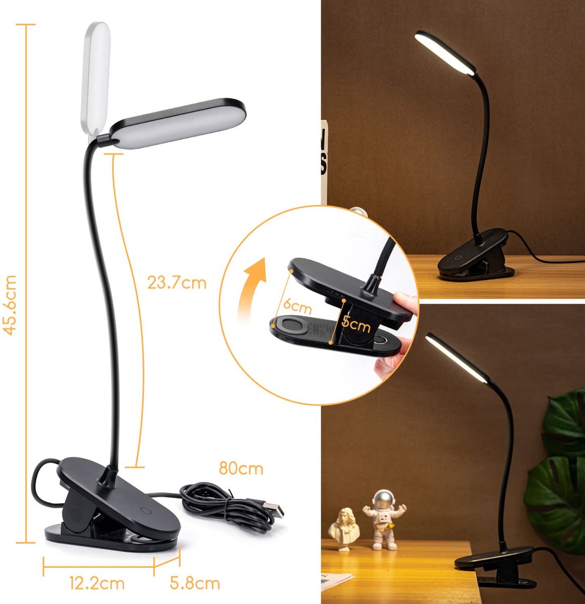 Aigostar Bureaulamp - LED Dimbaar - Leeslamp - Zwart