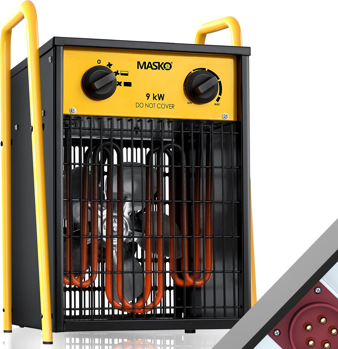 MASKO® Bouwkachel 9kW - Ventilatorkachel voor Binnen- en Buiten Elektrische Kachel Keramische Werkplaatskachel Electrische Verwarming 9000 Watt - Geel