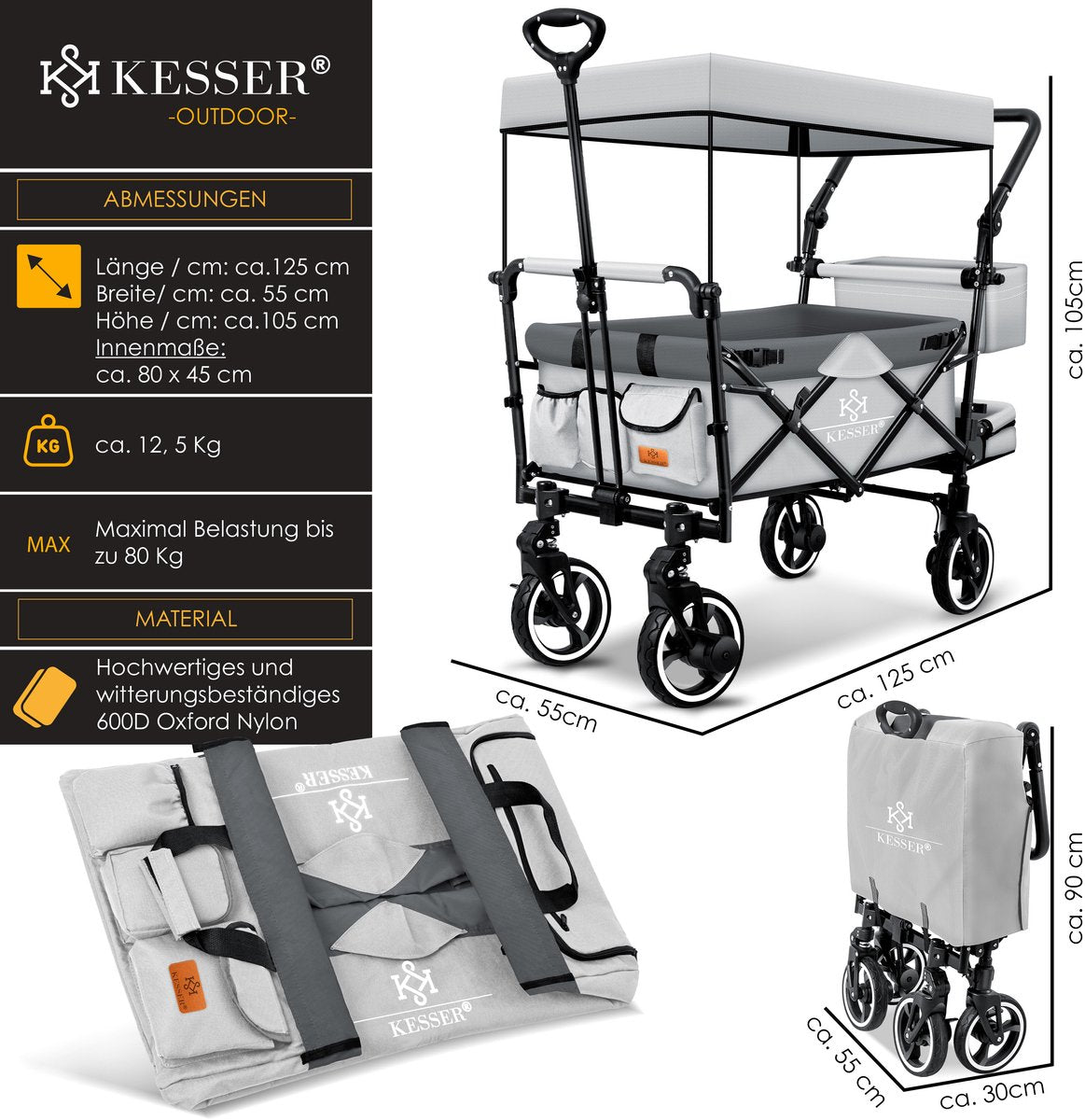 KESSER® Bolderkar - Opvouwbaar - Bolderwagen - Grijs •