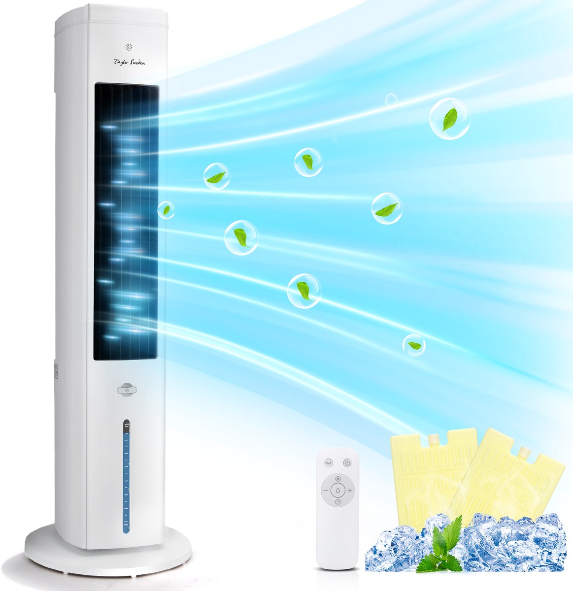 Taylor Swoden Glacier - Luchtkoeler - Aircooler 5L - Torenventilator - Oscillerend - Ventilator met koelelement - Met Afstandsbediening & Aromafunctie - Wit