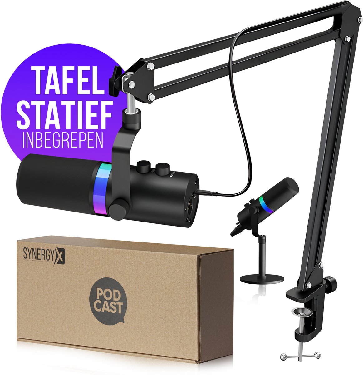 SynergyX SonicFlex Pro ll Microfoon - USB Gaming Microfoon Met Arm XC7 - PC-Gaming - Geschikt voor PC/PS4/PS5 - RGB - Podcast - Gaming - Streaming - Zwart