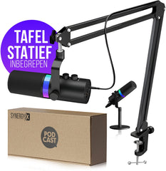 SynergyX SonicFlex Pro ll Microfoon - USB Gaming Microfoon Met Arm XC7 - PC-Gaming - Geschikt voor PC/PS4/PS5 - RGB - Podcast - Gaming - Streaming - Zwart