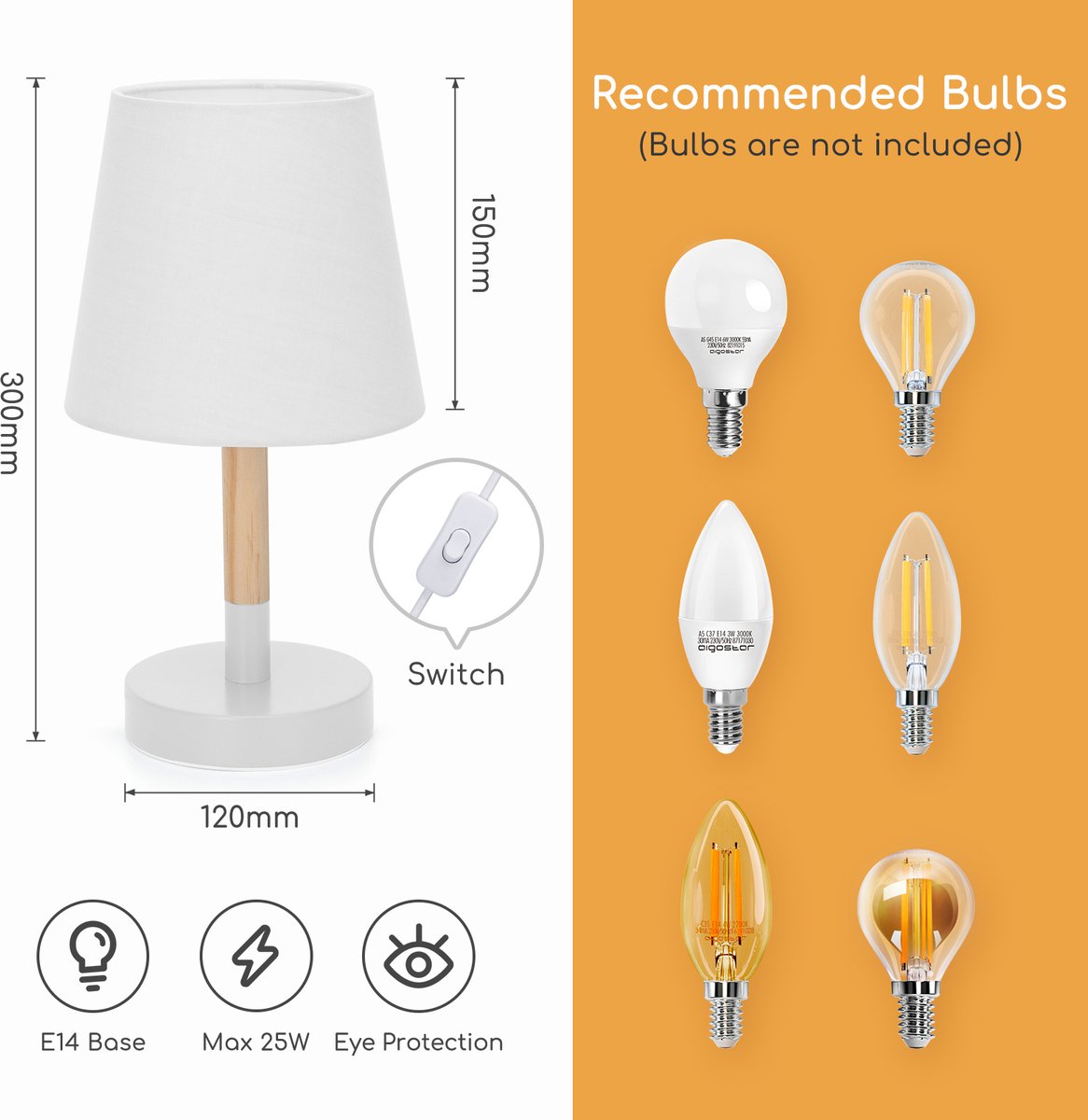 Aigostar Nachtlampje - Bedlamp - Tafellamp - E14 - 2 stuks