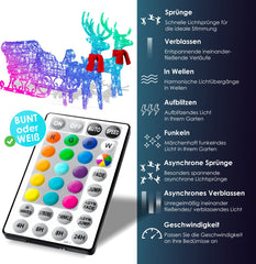KESSER® Kerstverlichting 240 LED´s 2x Rendier met Slee - lichtslang met timer voor buiten en binnen - LED Lampjes Kerstversiering kerstdecoratie - Kleurrijk (RGB LED´s)