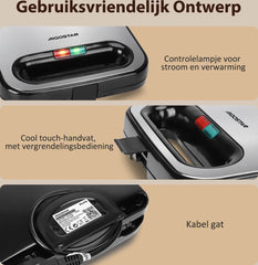 Tosti apparaat - Tosti ijzer - Sandwich maker - 750W - RVS - Aigostar