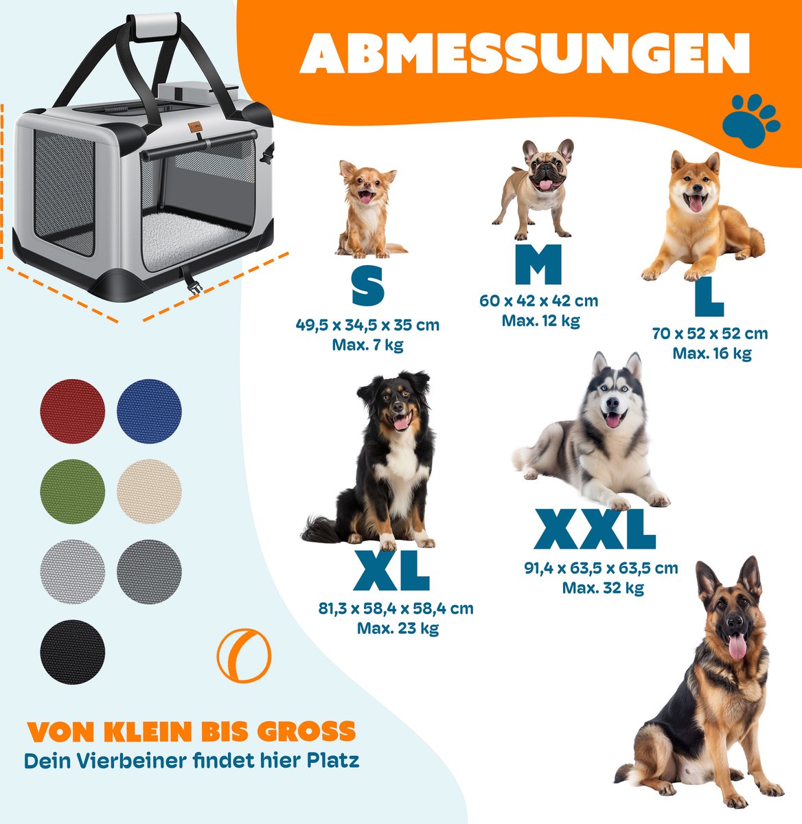 LOVPET® reisBench Hondenbench hondenbox honden transportbox opvouwbaar incl. transportzak hondenbak transportbox voor huisdieren, honden en katten transportbox - XXXL, Lichtgrijs