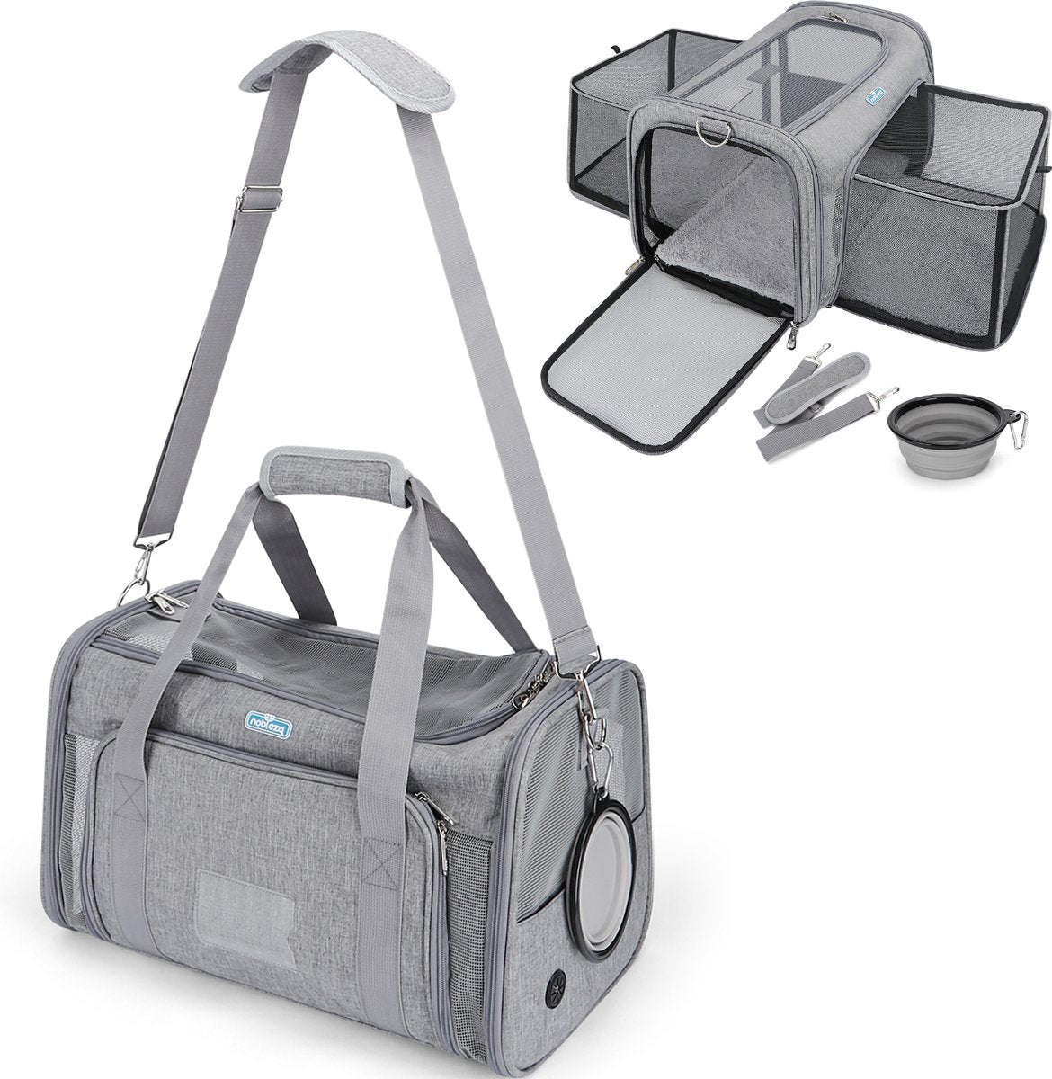 Nobleza Draagtas - Reismand Kat - Hondentas - 45x28x28cm - Grijs