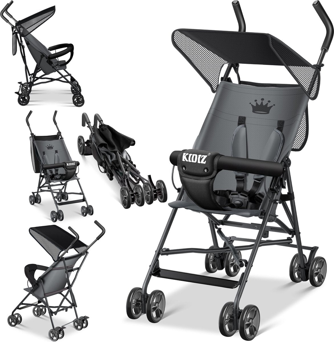 KIDIZ® Kinderwagen - Wandelwagen - Kinderbuggy - Antraciet