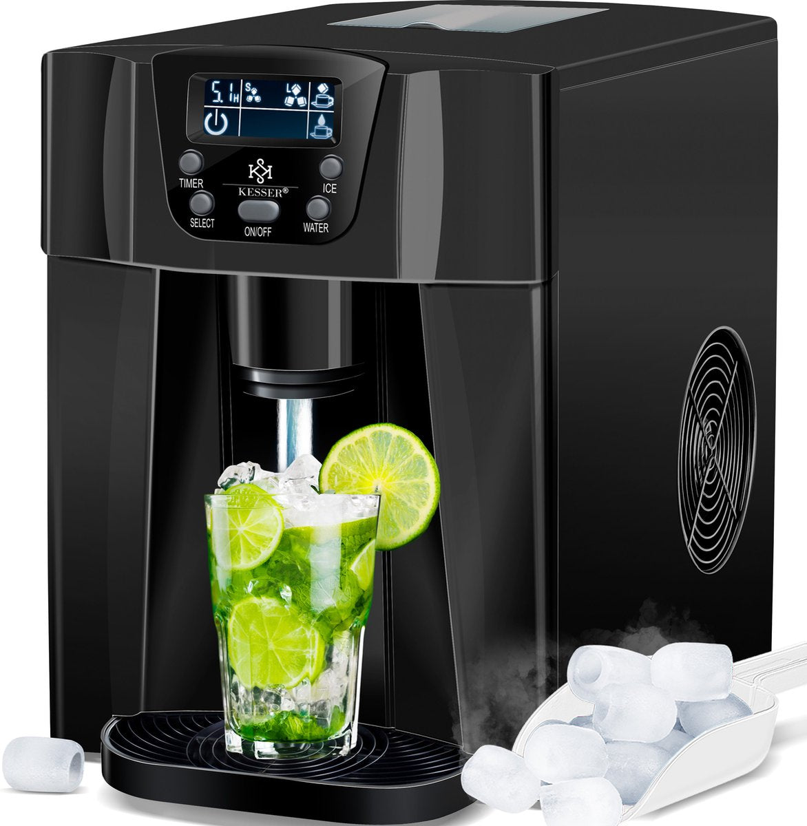 IJsblokjesmachine – 12kg/24 uur – IJsmachine - IJsblokjesmaker - Zwart - KESSER® •