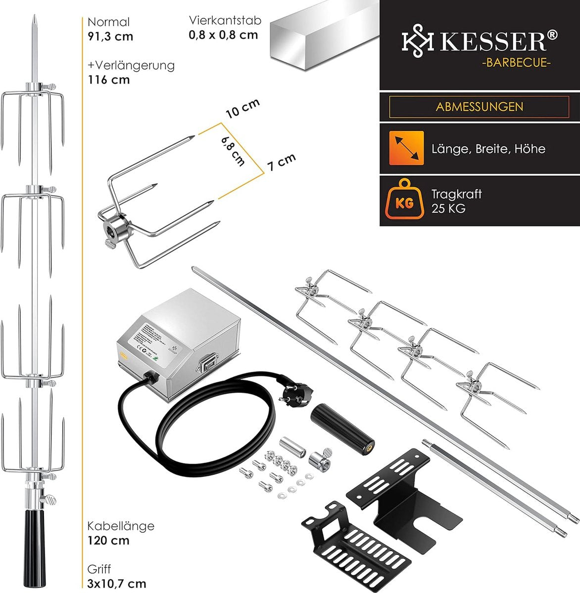 KESSER® RVS Rotisserie - 107cm -  Elektrische draaispit - Zilver