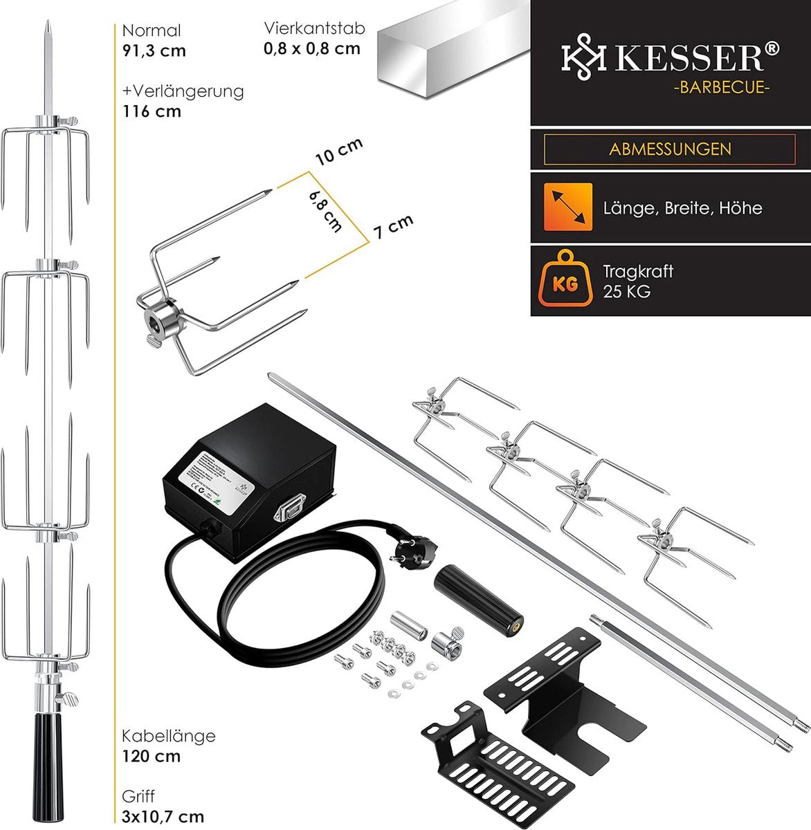 KESSER® RVS Rotisserie - 107cm -  Elektrische draaispit - Zwart