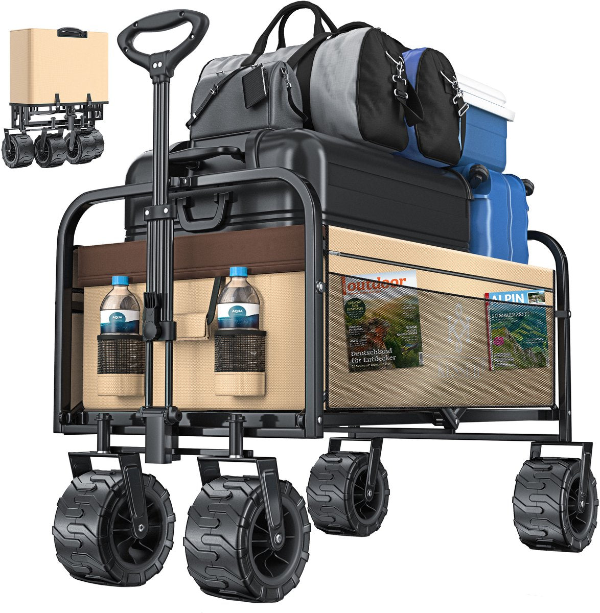 KESSER® Bolderkar opvouwbaar Bolderwagen tot 120 kg draagvermogen - Strandkar Transportkar - Beige