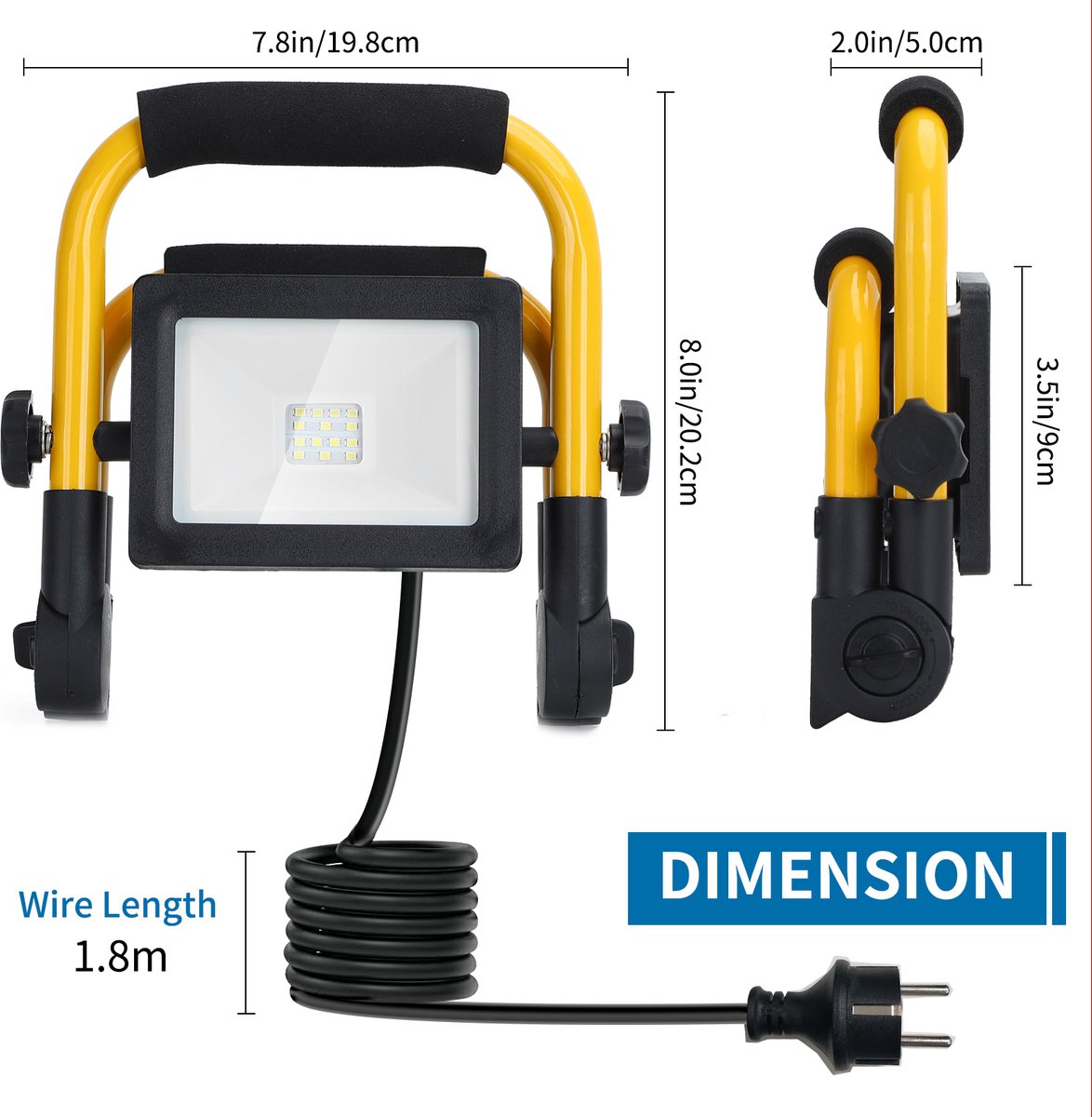 Aigostar 13VRP - LED Werklamp - Bouwlamp - IP44 stootvast - 10W - 900lumen - 6500K daglicht wit - incl. 180cm aansluitstekker
