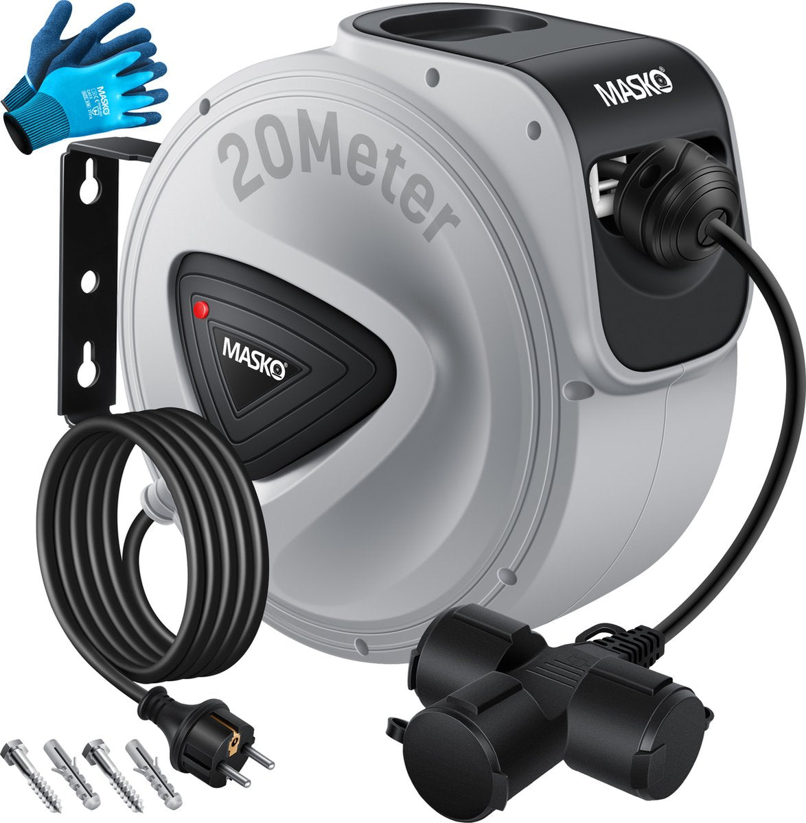 Masko® Kabelhaspel 20m - Verlengkabel - Grijs