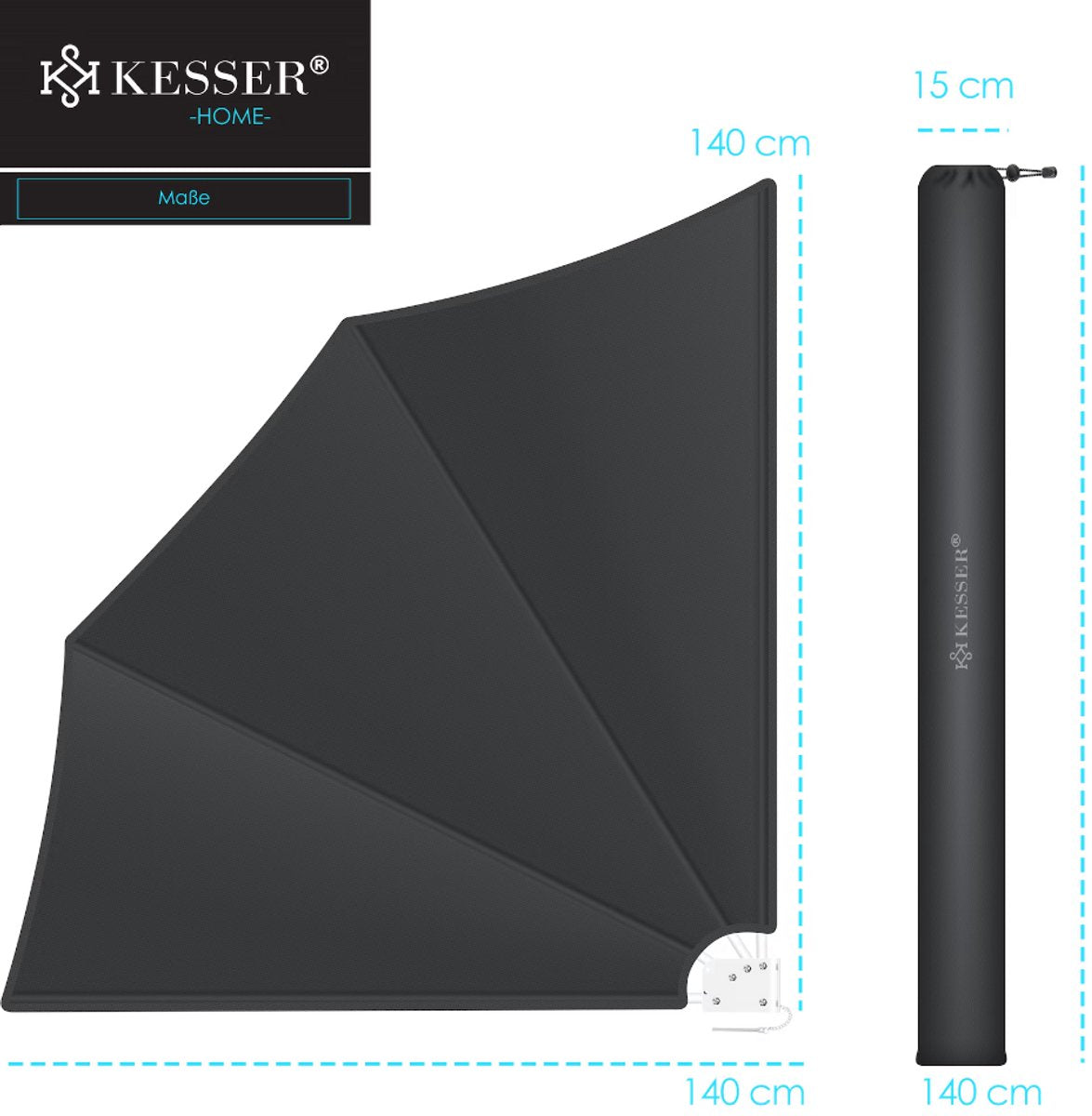 KESSER® opvouwbaar balkonscherm met muurbeugel - 140x140cm - Antraciet •