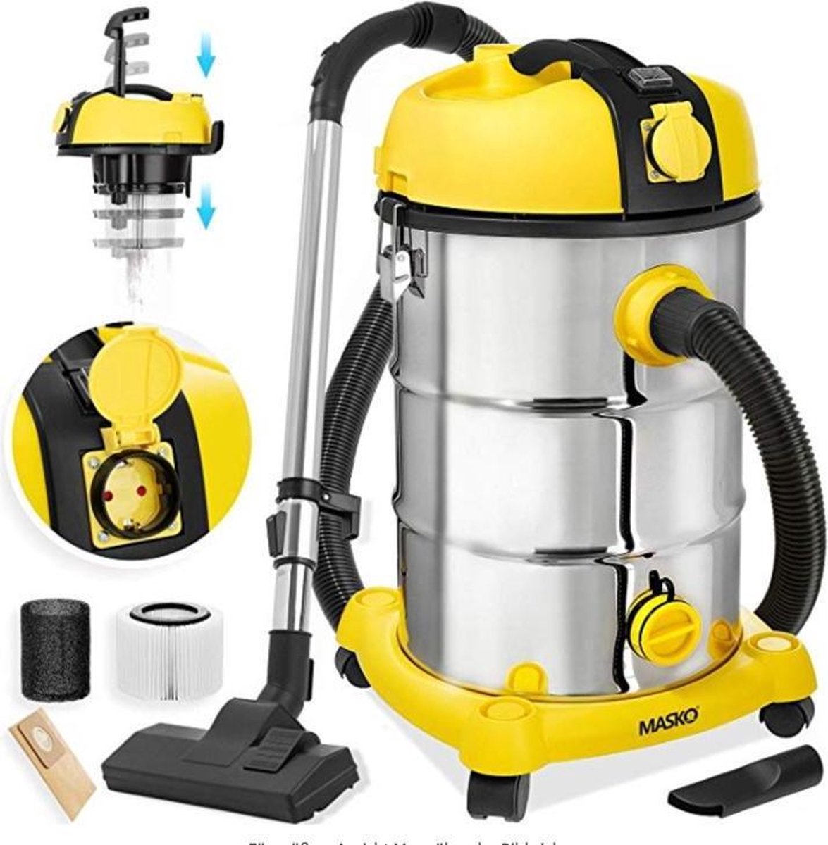 MASKO® Industriële stofzuiger 2300W - Droog- & Natzuigen - Geel