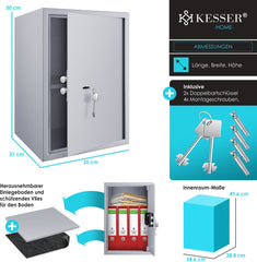 KESSER® Kluis met sleutelslot - 50x35x31cm - Grijs