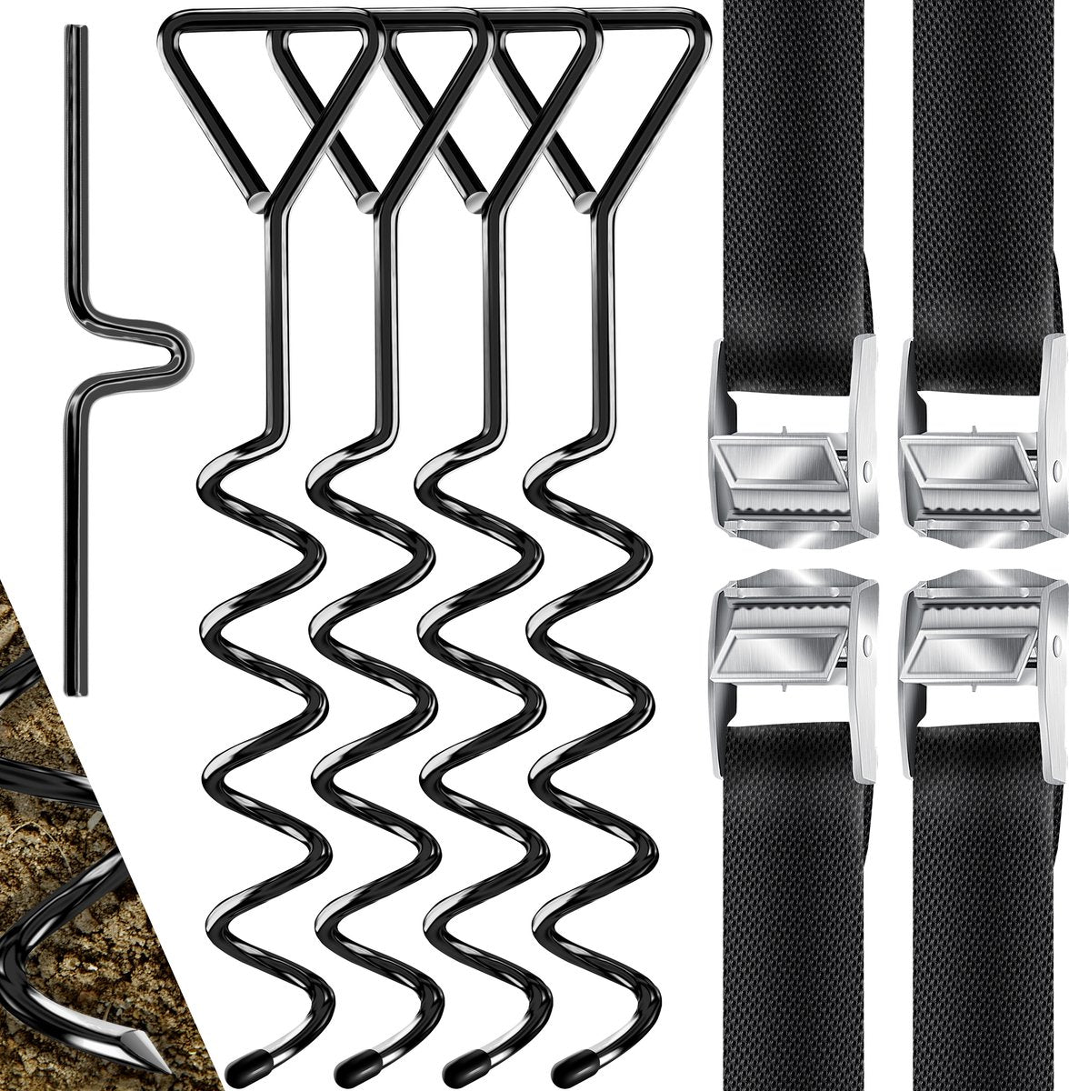 KESSER® 4x grondanker - Inc. Spanbanden - 40cm - RVS - Zwart