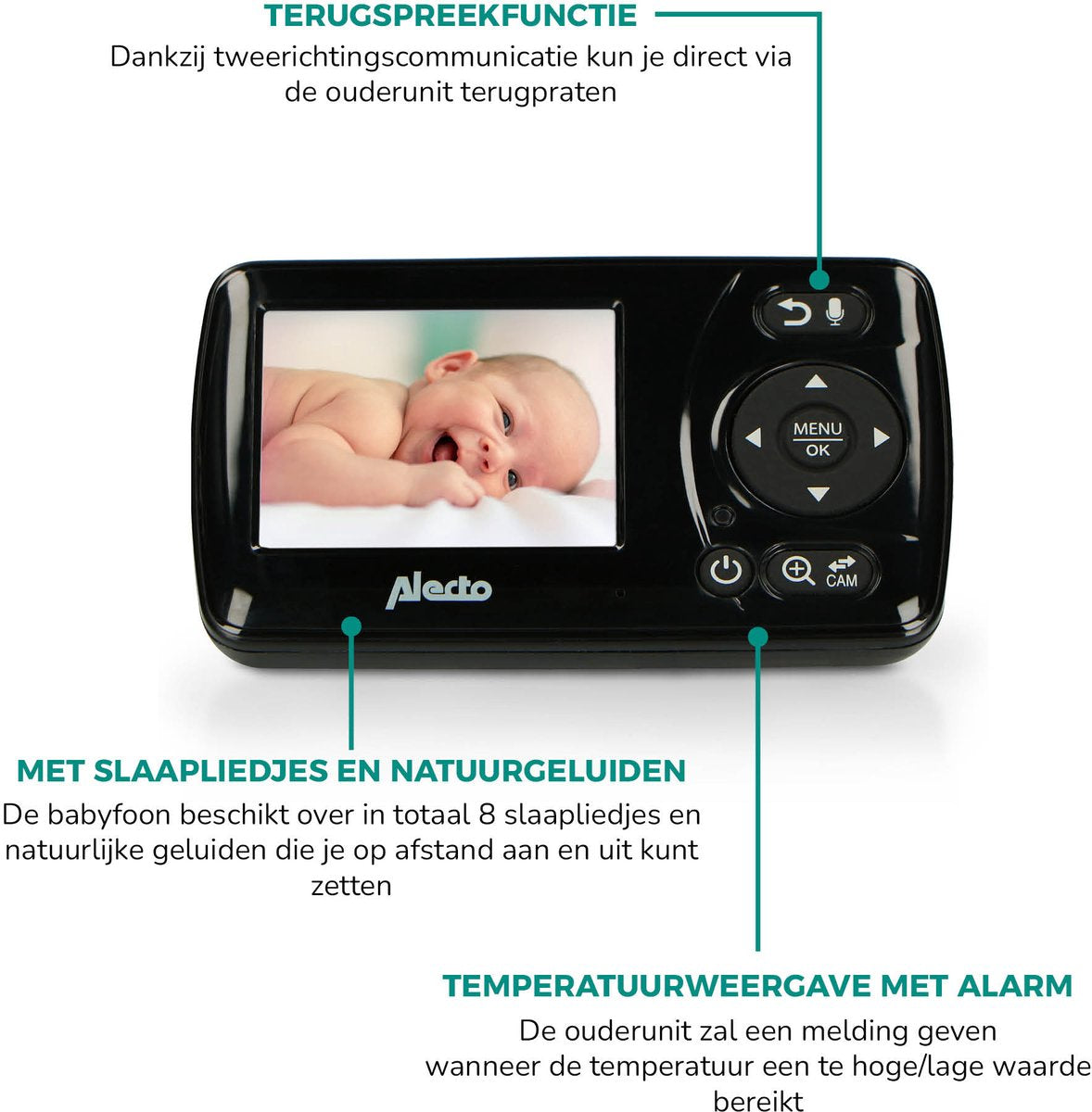Alecto DVM71BK - Babyfoon met camera - Temperatuurweergave - Zwart