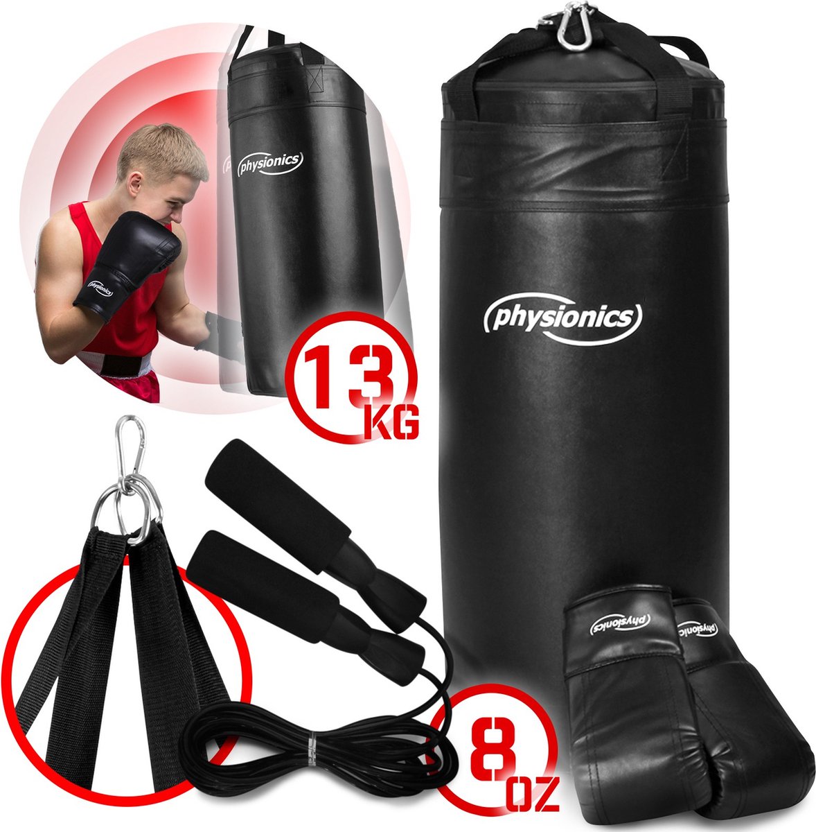 Bokszak kinderen - Boksbal - Zwart - Physionics