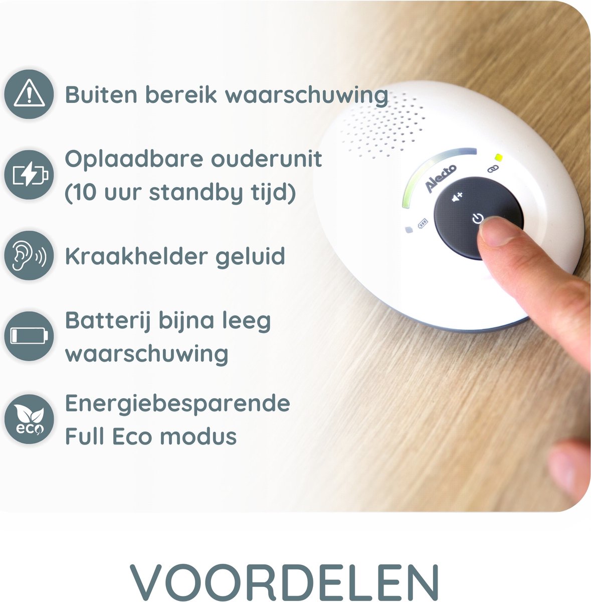 Alecto DBX-115 - Full Eco DECT Babyfoon - Wit/Antraciet