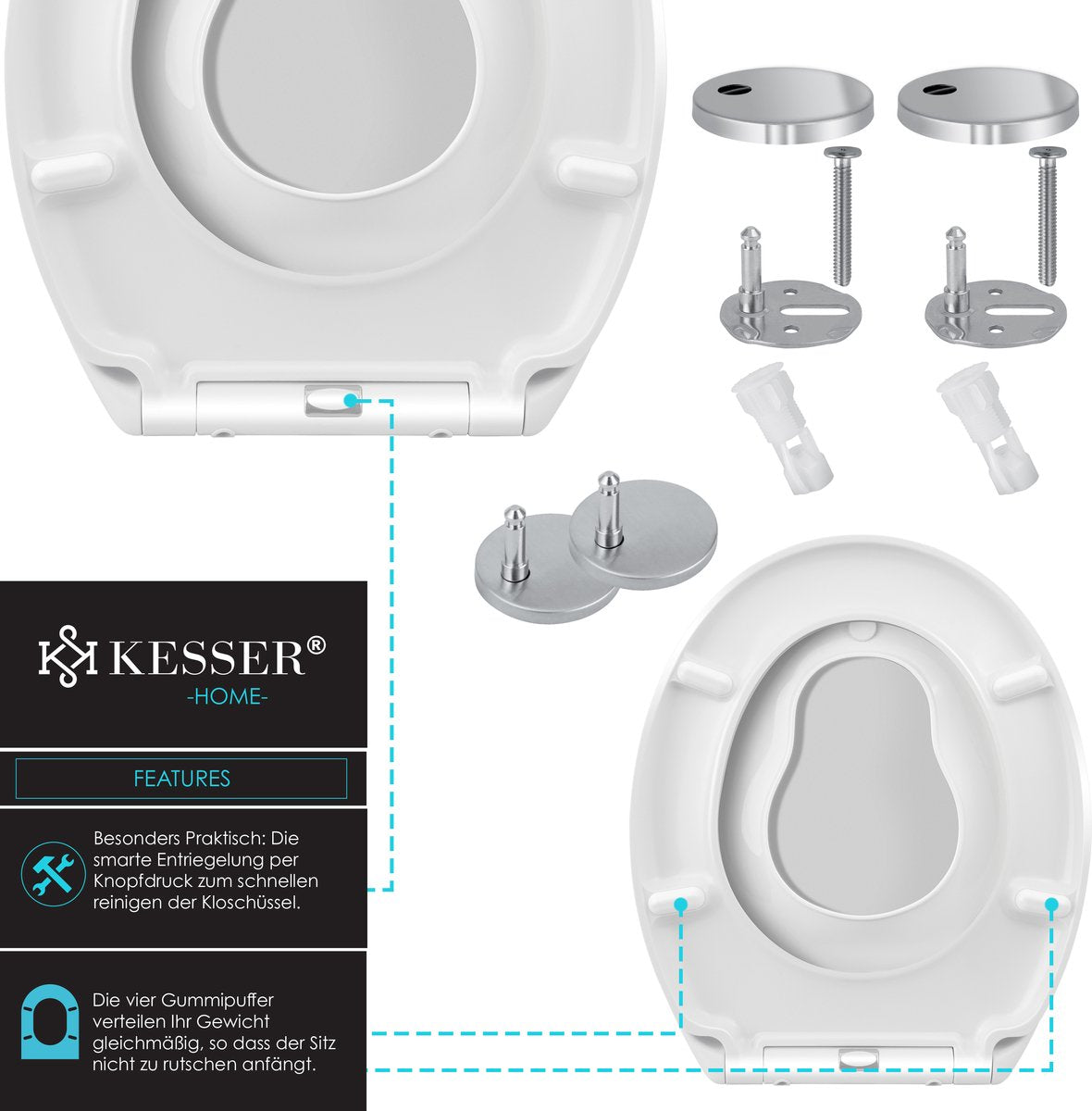 KESSER® WC bril met Soft Close Deksel - Toiletbril - Wit