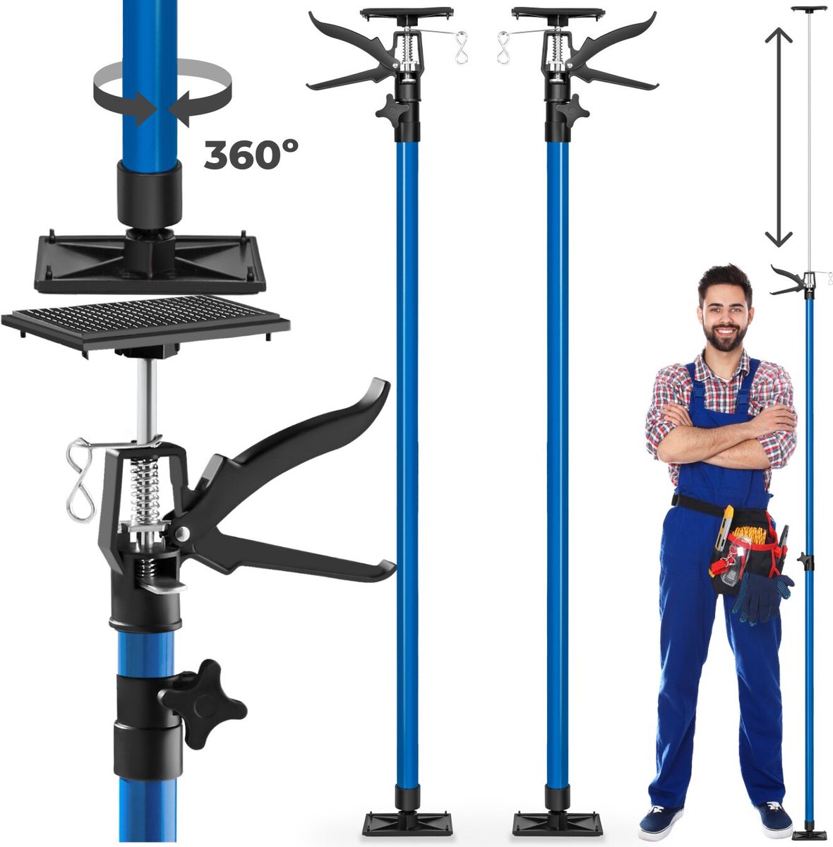 tectake®- Plafondsteun - Montagesteun met Elk 30 kg Draagvermogen en Snelsluiting - 115 tot Max. 290 cm - Diverse Modellen - (Set van 2 Blauw | Nr. 401692)