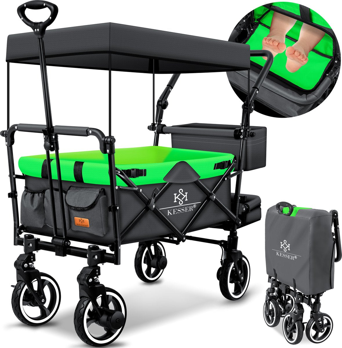 KESSER® Bolderkar GTS-9100 opvouwbaar met Dak tot 80 kg draagvermogen - Antraciet / Neongroen