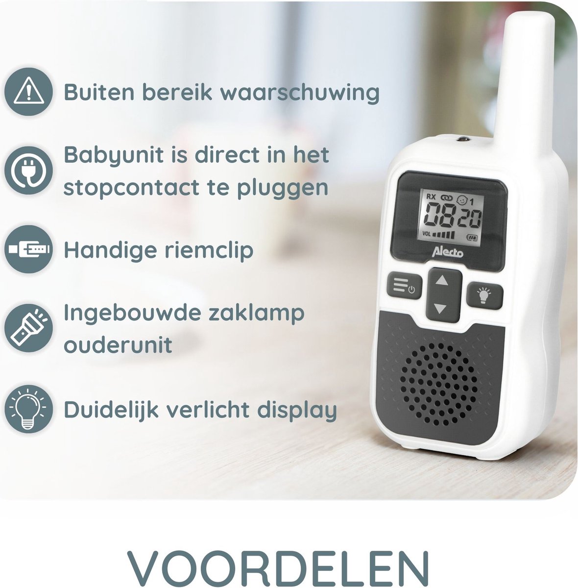 Alecto DBX-80 - Babyfoon met groot bereik - Tot 3km - Wit/Antraciet