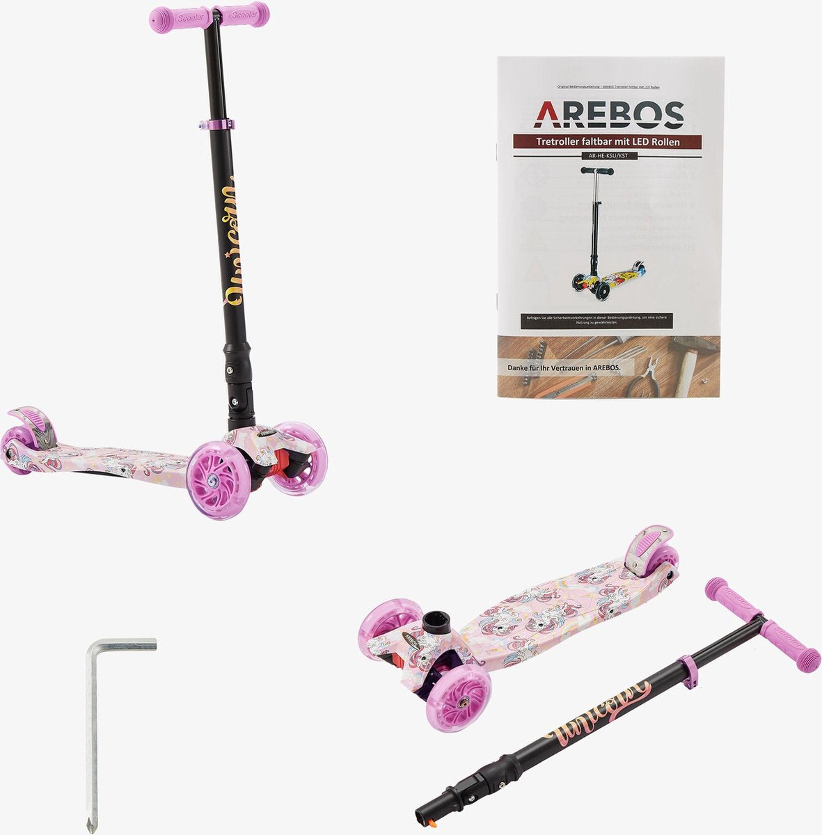 AREBOS - Kinderstep - Kinderstep 3 Wielen - 3-6 Jaar - 3 Lichtgevende Wielen - Jongens/Meisjes - Roze