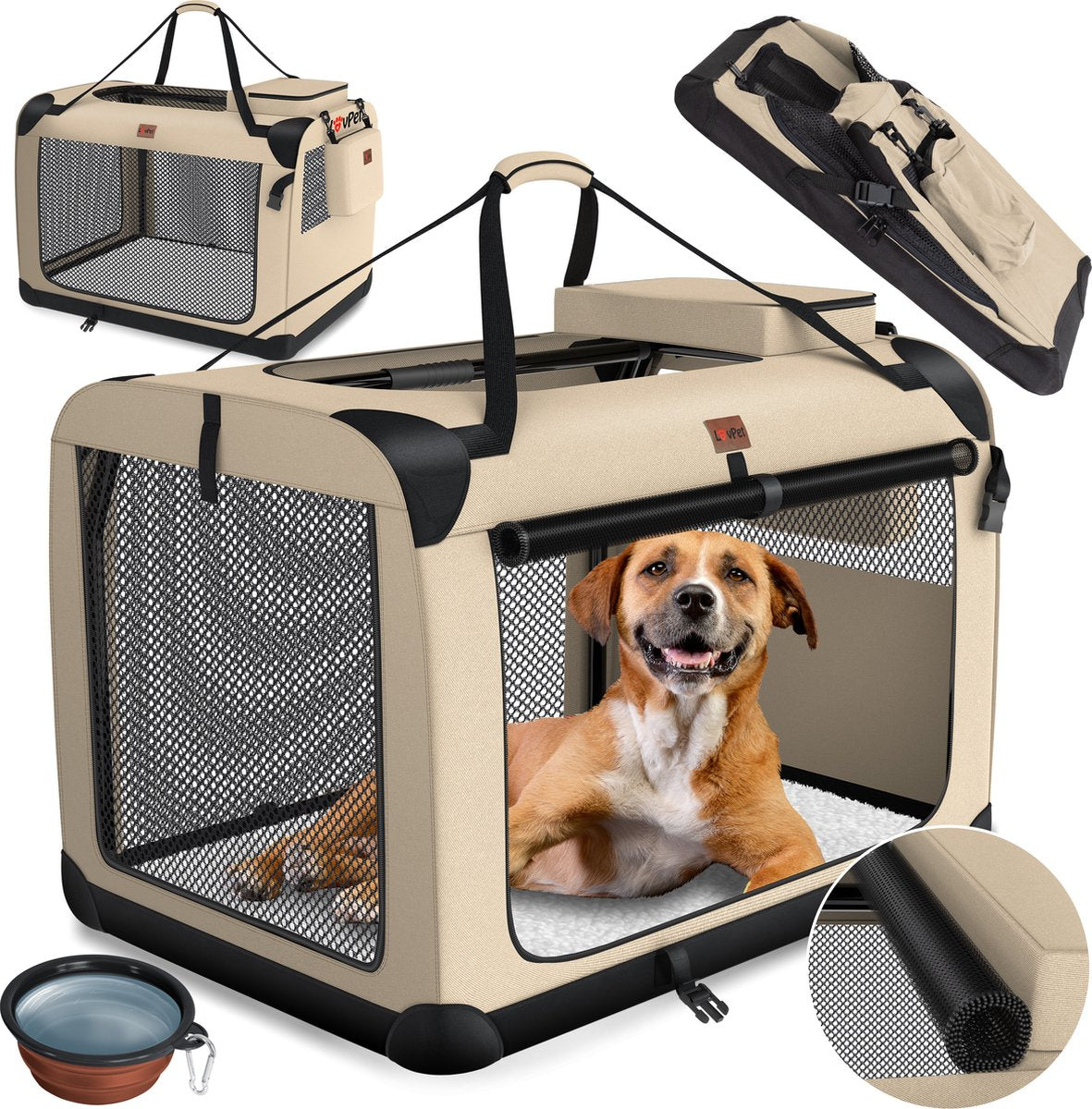 LOVPET® Hondenbench - Hondenbox - Transportbox - 81x58x58cm - Beige