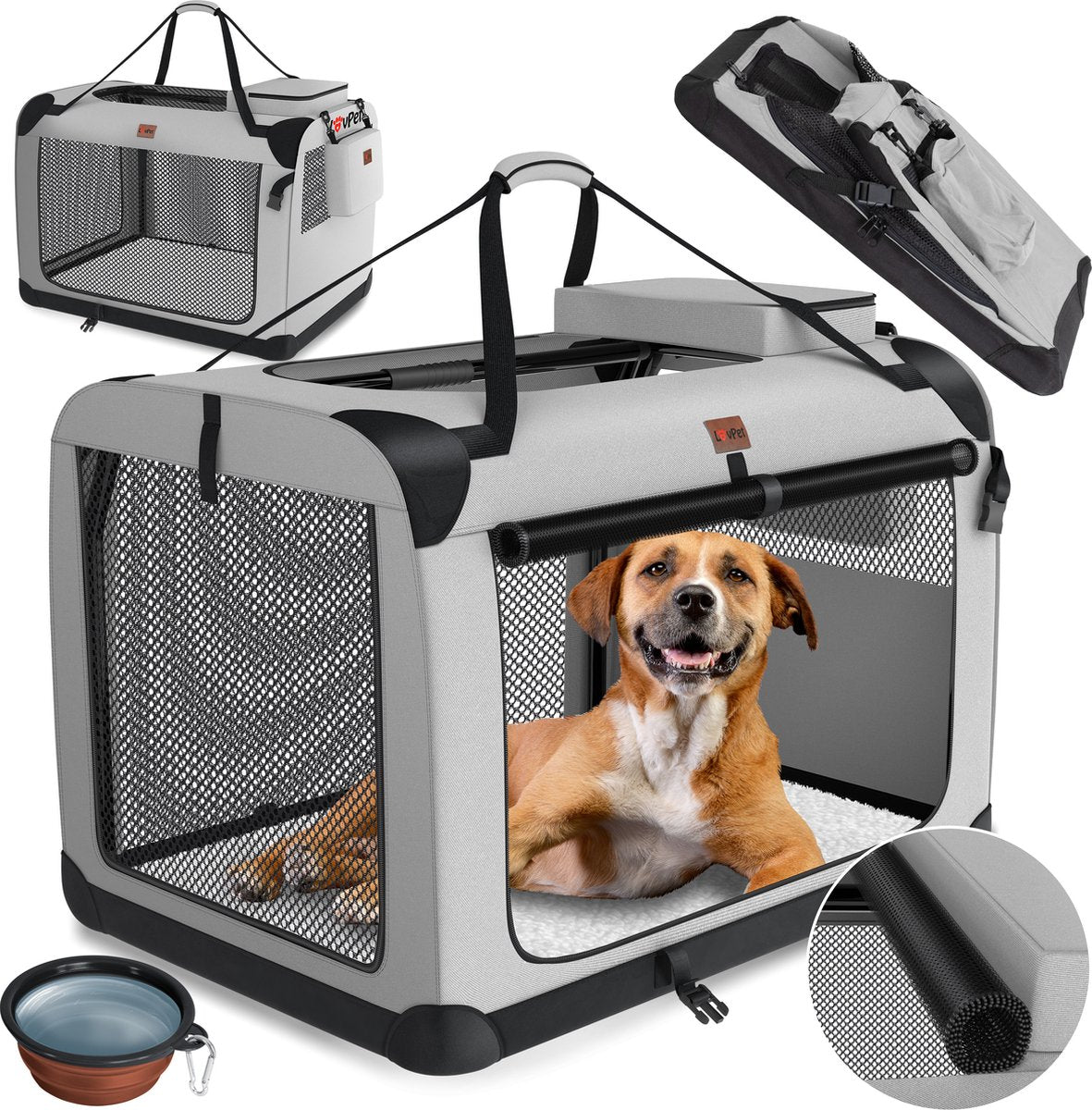 LOVPET® Hondenbench - Hondenbox - Transportbox - 81x58x58 - Lichtgrijs