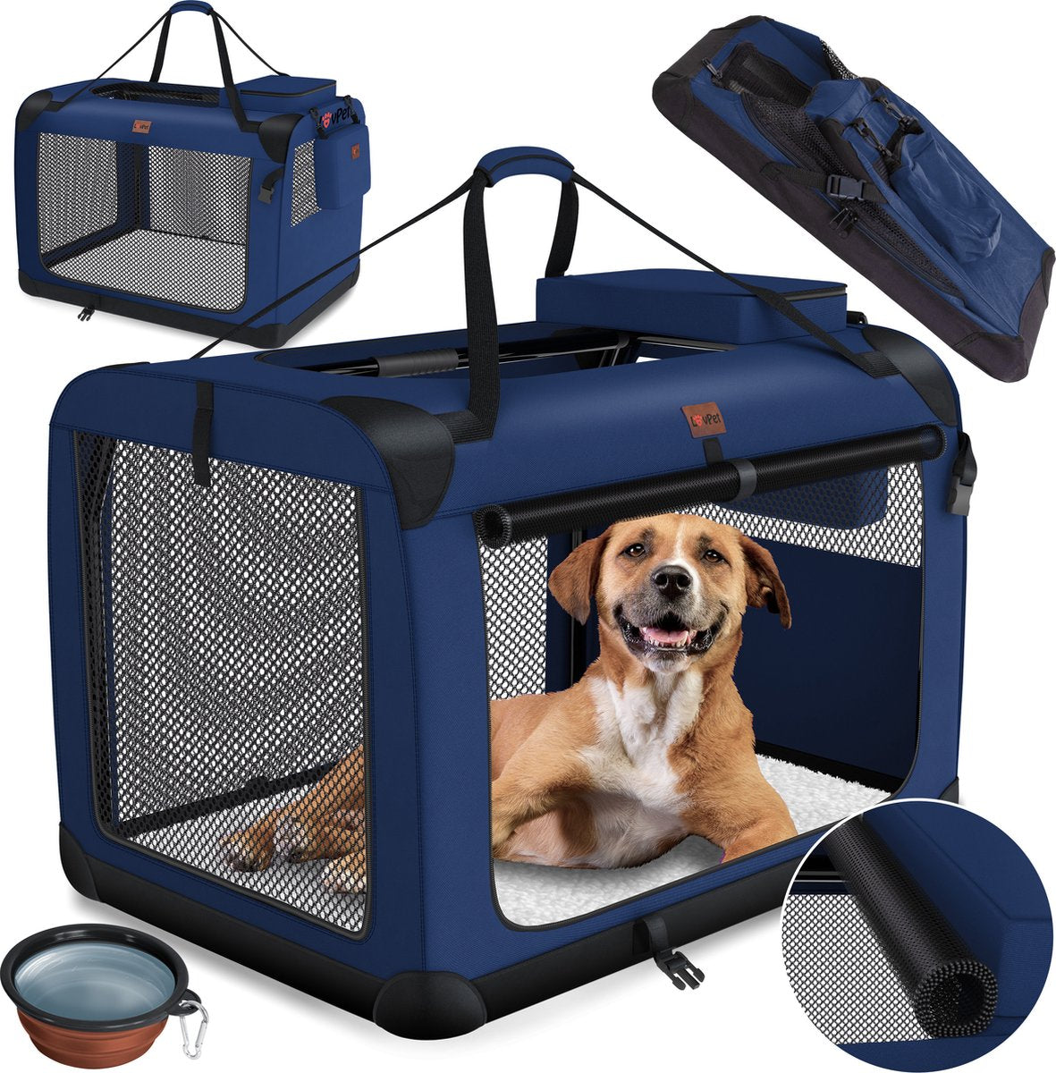 Reisbench hond - Draagtas hond - Transportbox - 93x63x63 cm - Blauw