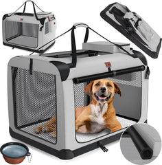 Reisbench hond - Draagtas hond - Transportbox - 91x63x63 cm - Lichtgrijs