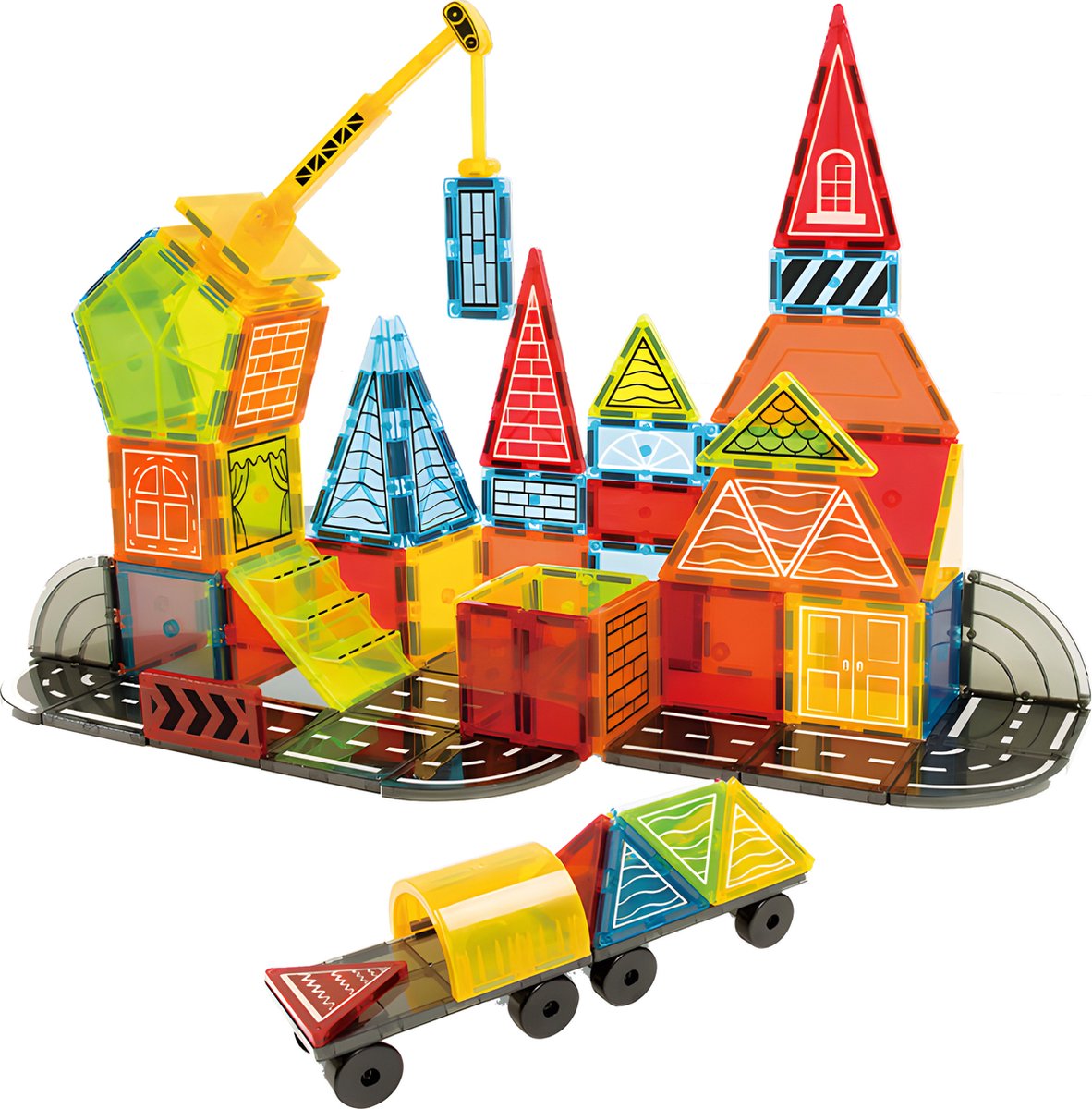 Magnetic Tiles - Speelgoed - Magnetische Tegels - Educatief & Constructie - Auto - Montessori - 42 Stuks - Bouwstenen - Blokken - Voor 3, 4, 5, 6, 7, 8, 9 Jaar - Bouw je Magna Wereld - Kinderen - Olvy