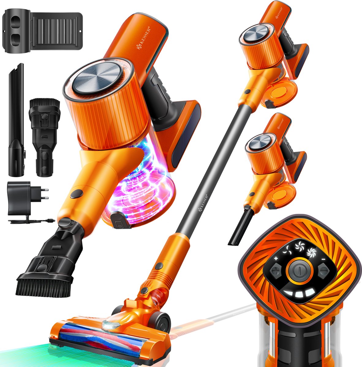 Steelstofzuiger - Draadloos - Stofzuiger Zonder zak - 25KPa - Oranje - KESSER®