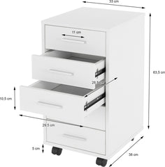 Ladeblok op wielen - Ladeblok bureau - Rolcontainer - Wit - ML-Design