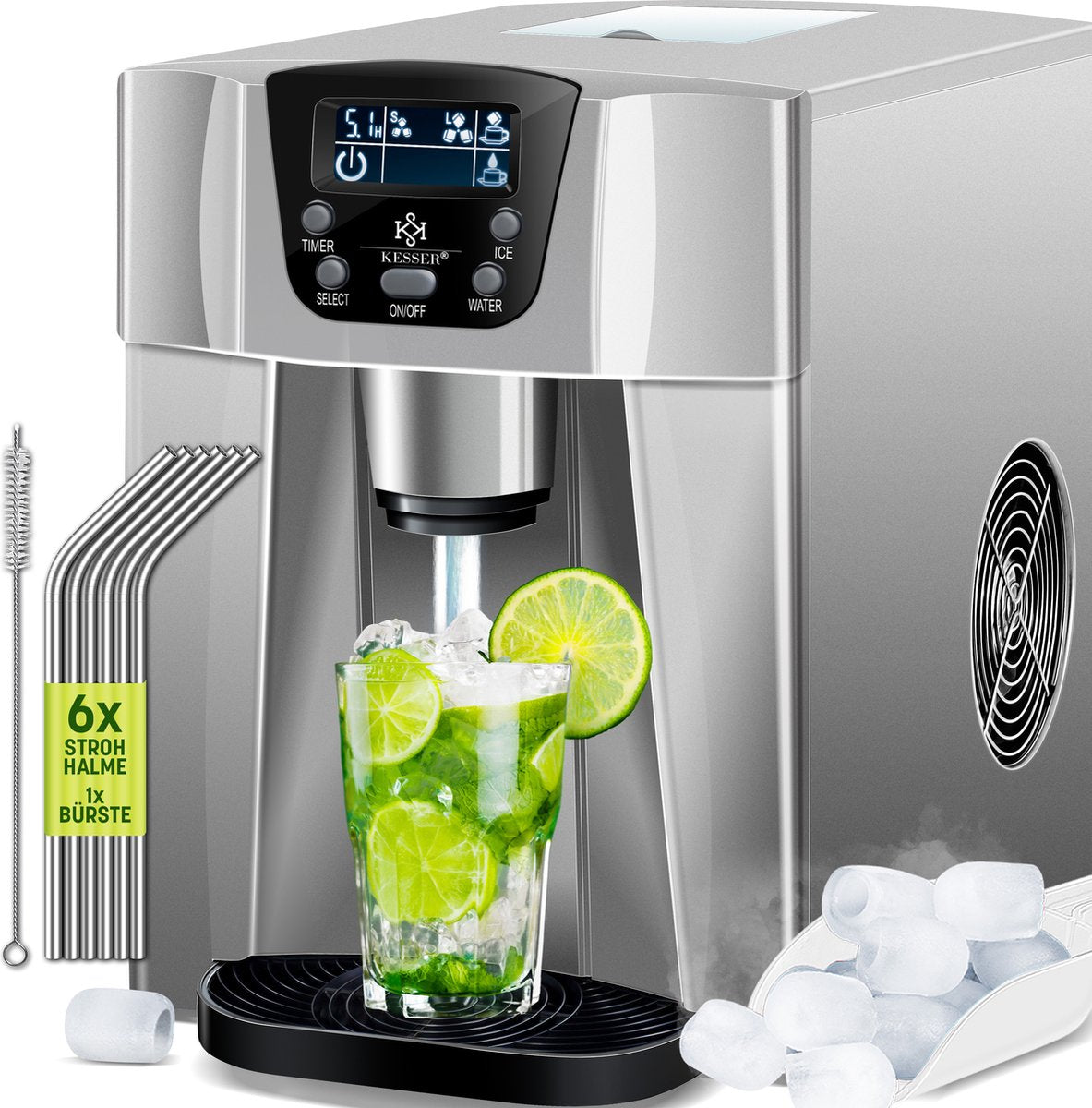 IJsblokjesmachine – 12kg/24 uur – IJsmachine - IJsblokjesmaker - Grijs - KESSER®