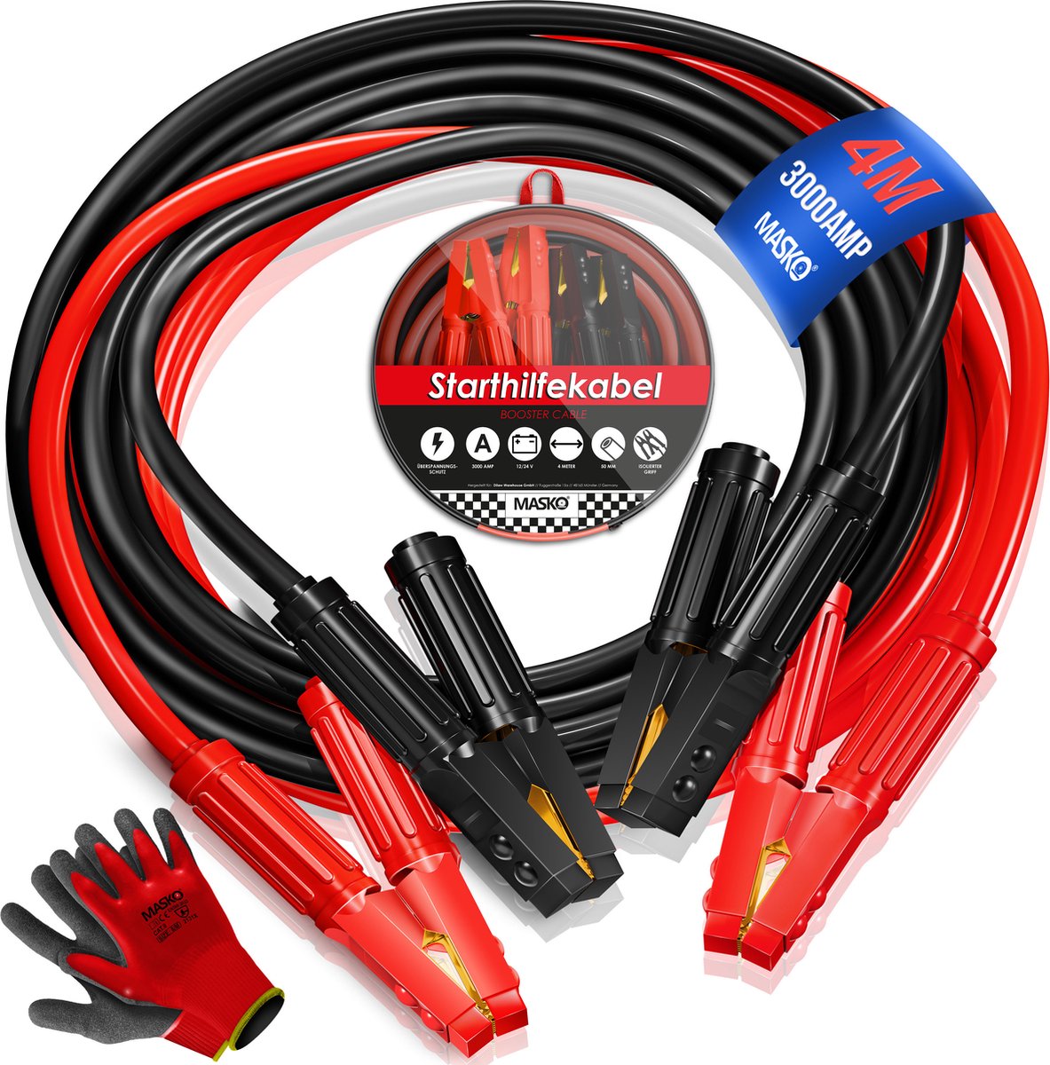 MASKO® Startkabels Auto - 4M - Starthulp - Jumpstarter - Zwart/Rood
