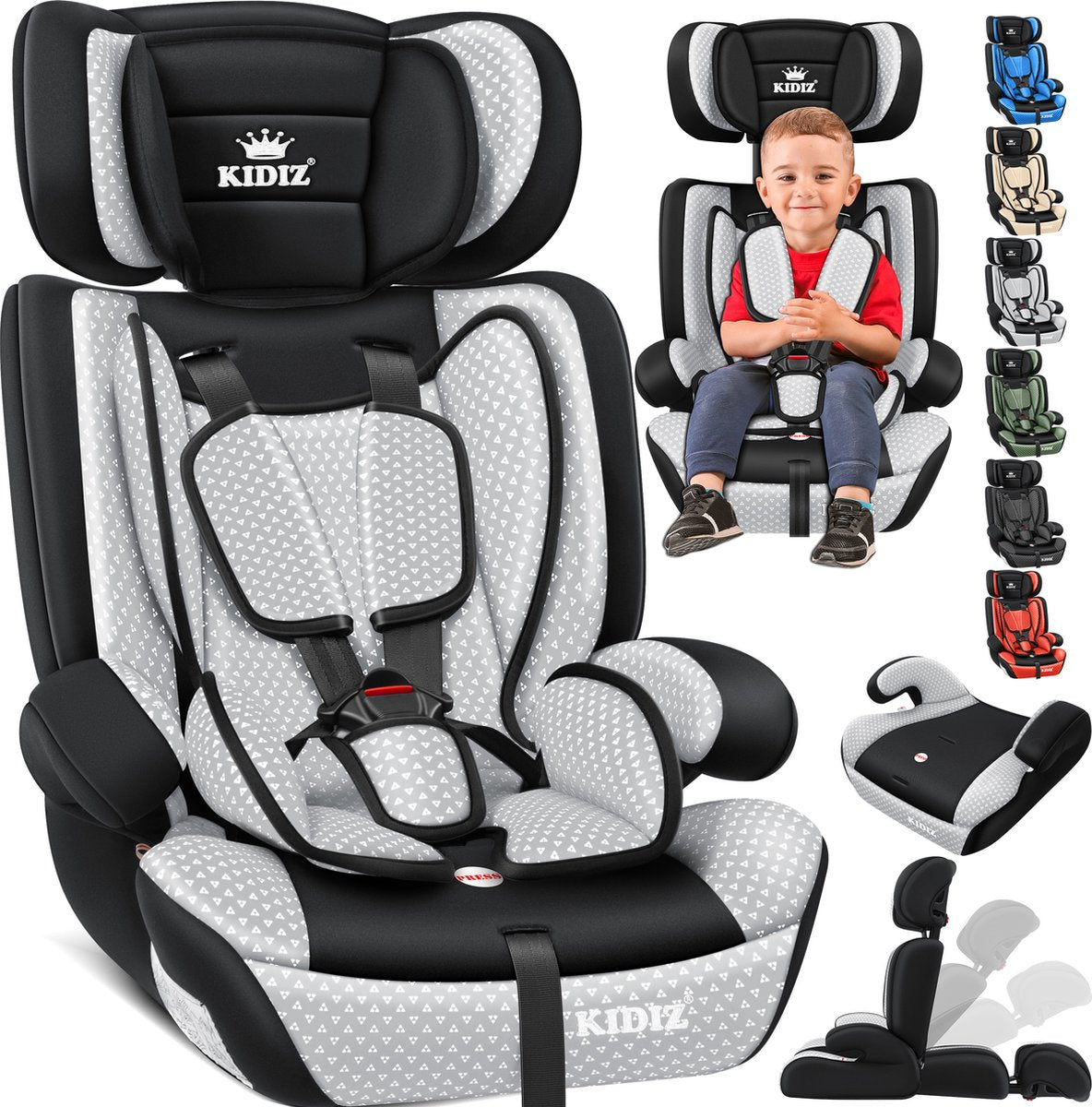 KIDIZ® Autostoeltje - 5-punts veiligheidsgordel - Grijs