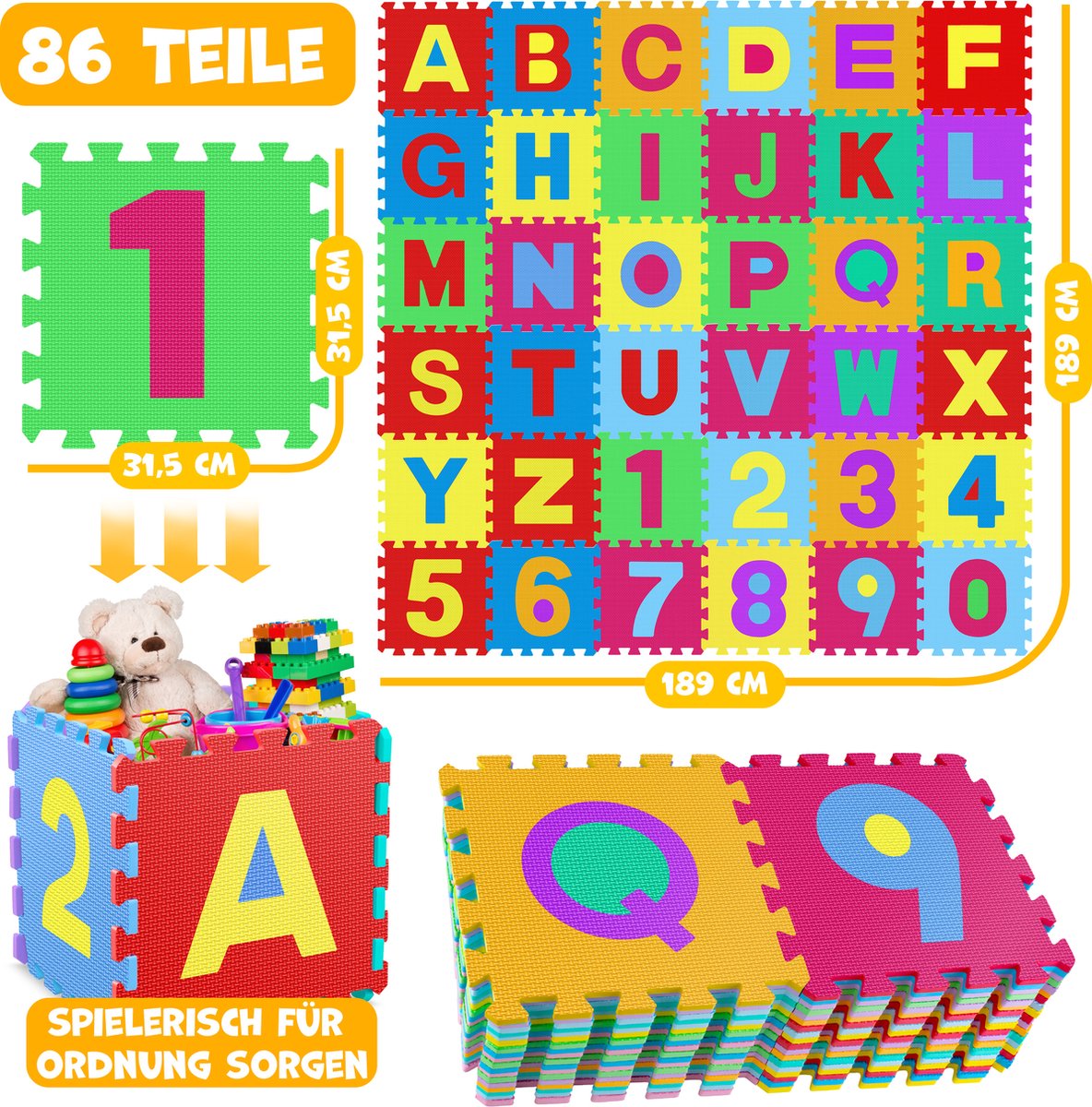 KIDIZ® 86-Delige Puzzelmat - Speeltapijt - Kindertapijt - Gekleurd