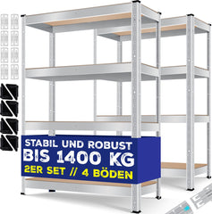 MASKO® Opbergrek - Stellingkasten - Set van 2 - Tot 1400kg - Zilver •