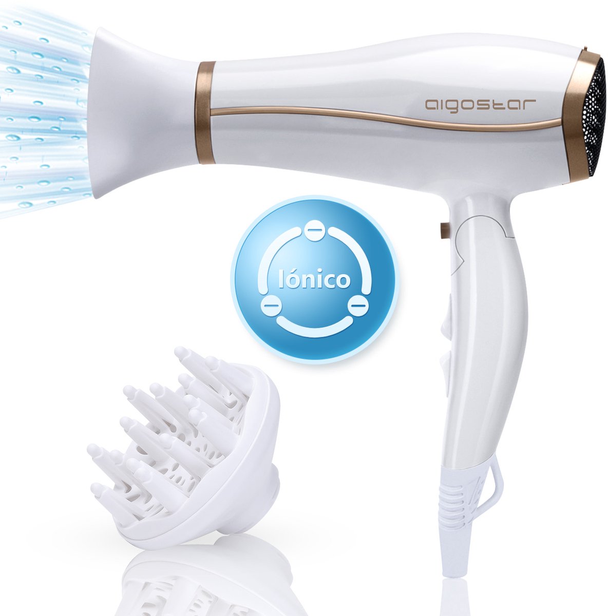 Aigostar föhn - Inklapbare Haardroger - 3 Standen - 2200W - Wit