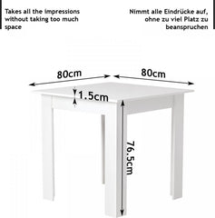 Miadomodo - Vierkante eettafel - 4 personen - MDF Wood - Keuken - Eetkamer Tafel - Wit - 80 x 80 x 76,5 cm