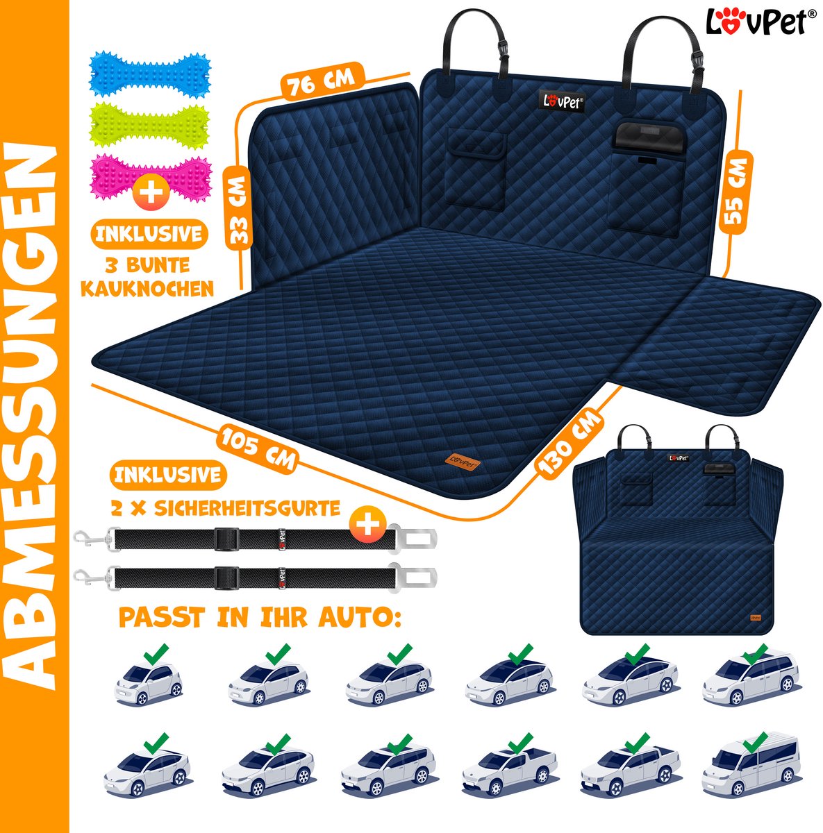 LOVPET® Hondendeken Auto Kofferbak Beschermhoes - Hondenkleed inclusief speelgoed - Waterafstotende en krasbestendige Honden deken - Marineblauw