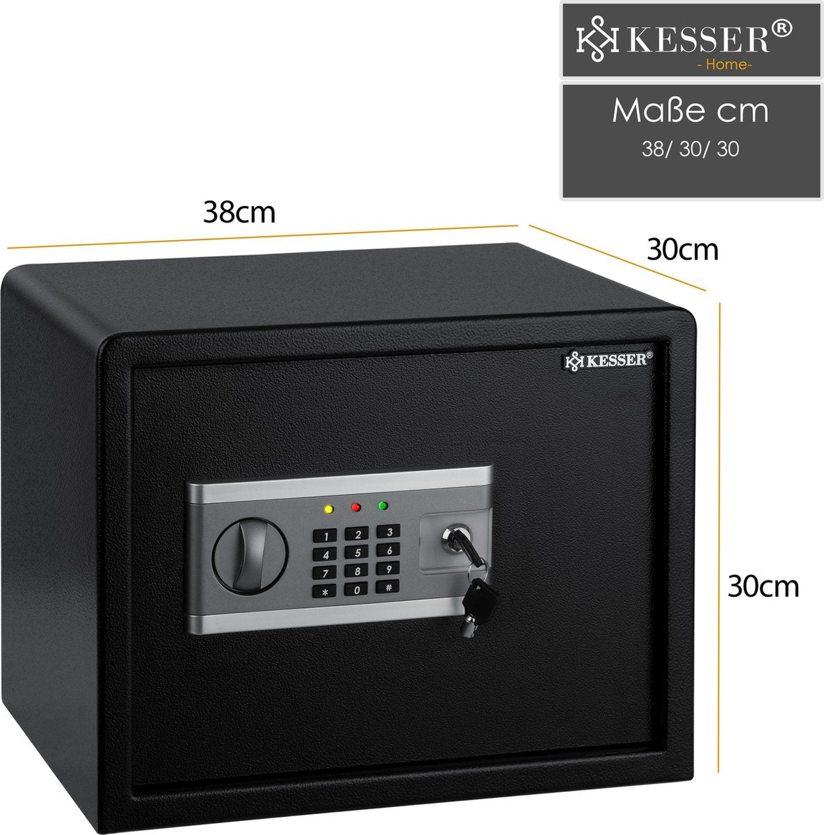KESSER® Elektronische Kluis met cijferslot 38 x 30 x 30 cm - Digitale Muurkluis Inclusief Batterijbox en Batterijen - Electrische Safe met 2 Noodsleutel Klusje - Zwart
