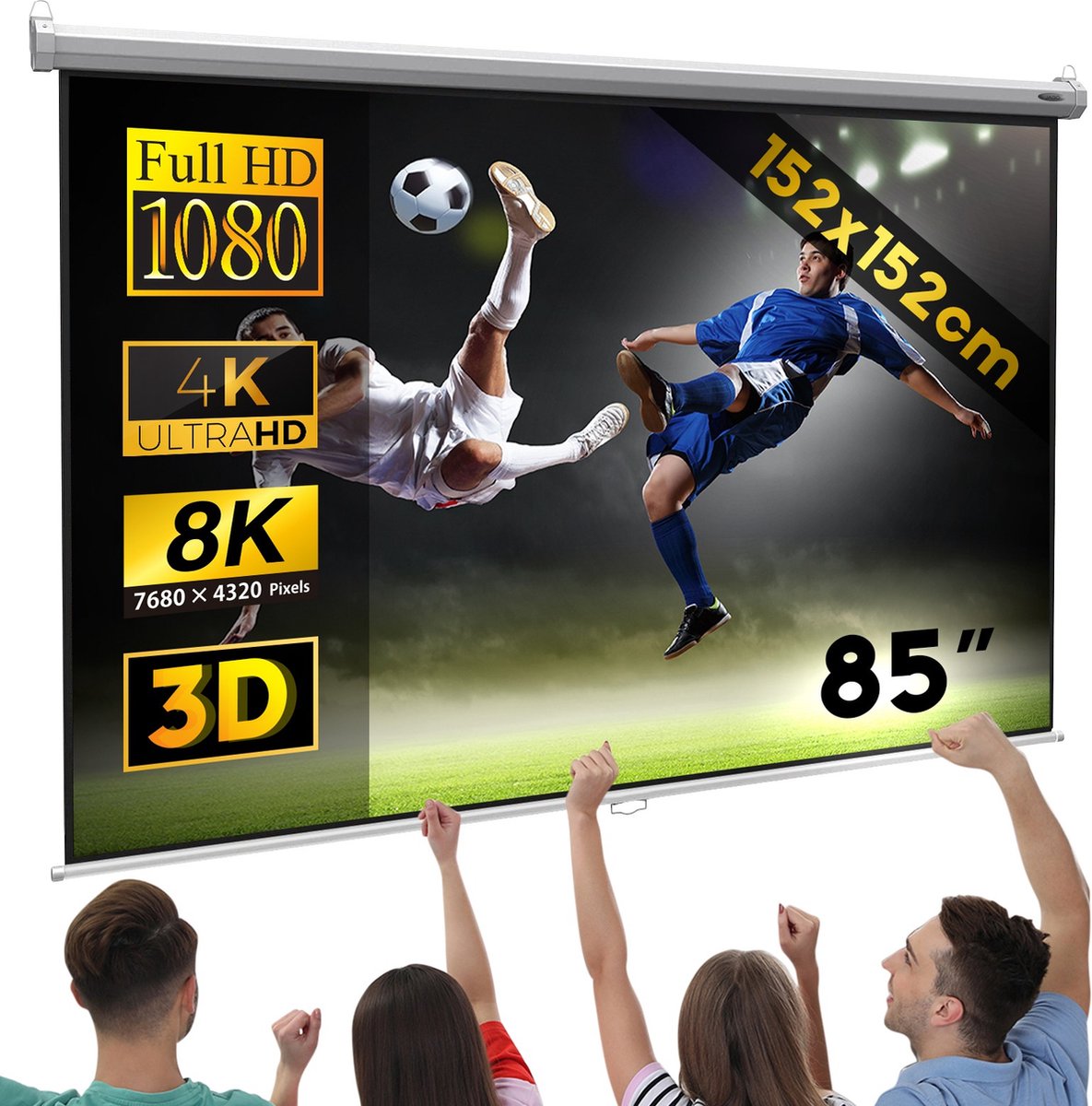 Jago - Beamerscherm zonder statief – Oprolbaar – Projectiescherm – Projectiedoek - 113 inch - 152 x 152 cm