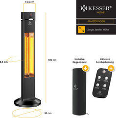 KESSER® Infrarood terrasverwarmer - Infrarood verwarming- 2000W - Zwart