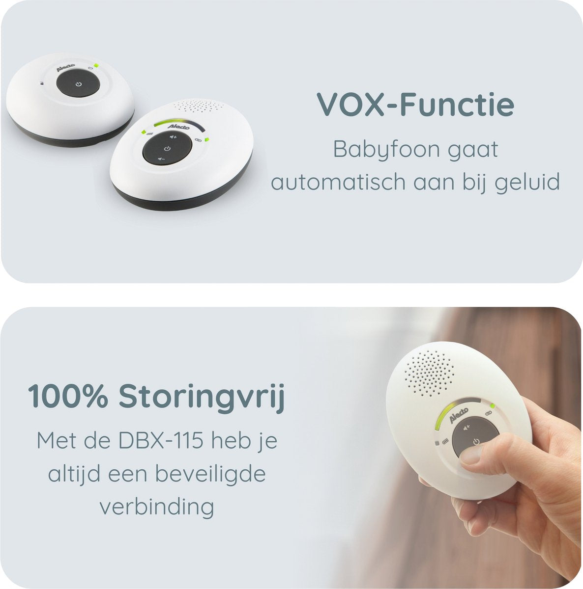 Alecto DBX-115 - Full Eco DECT Babyfoon - Wit/Antraciet